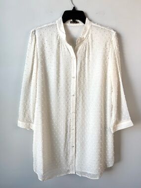 J. McLaughlin Swiss Dot Silk Blend Tunic Blouse Ivory 12